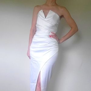 White Runched Satin like Corset Cocktail Dress Strapless Size S or 2